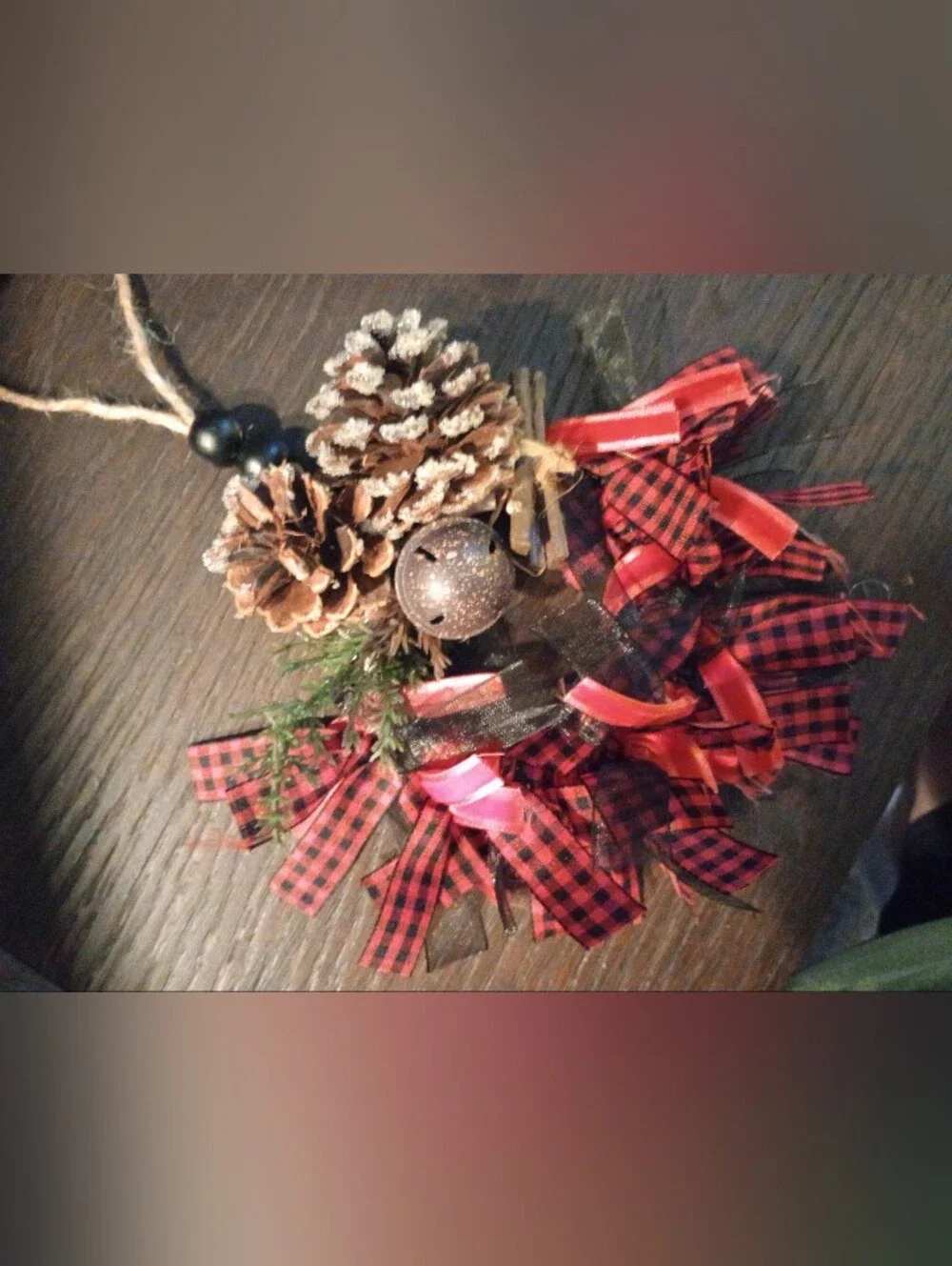 Rustic Pinecone & Buffalo Plaid Scrappy Christmas Ornament - NEW